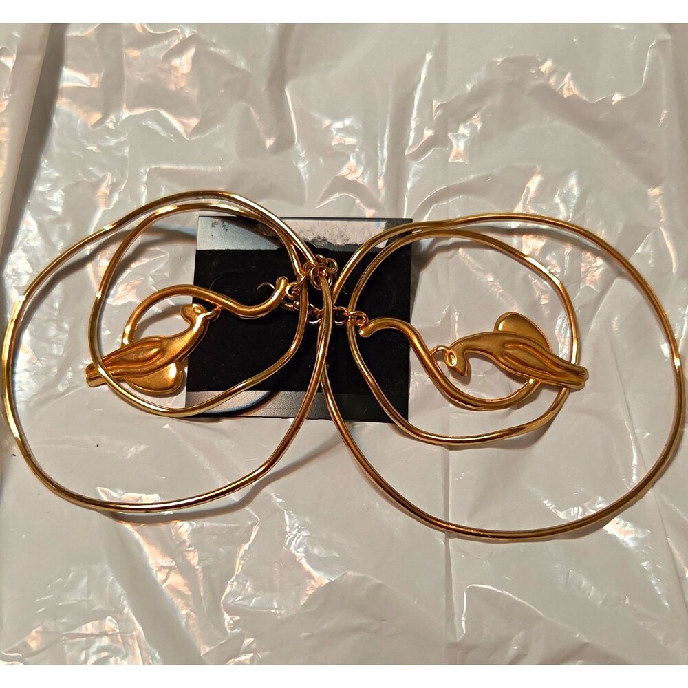 Baby Phat Y2K Gold Tone  Round Hoop Dangle Earrings with Charm, No Stone Metal